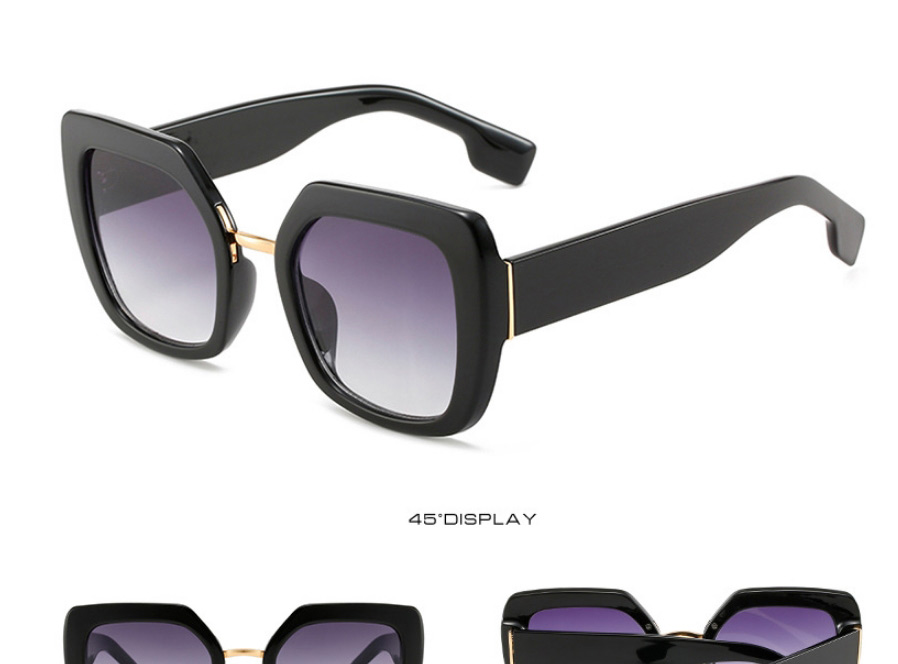 Fashion Black Frame Gray Blue Film Geometric Square Sunglasses,Women Sunglasses