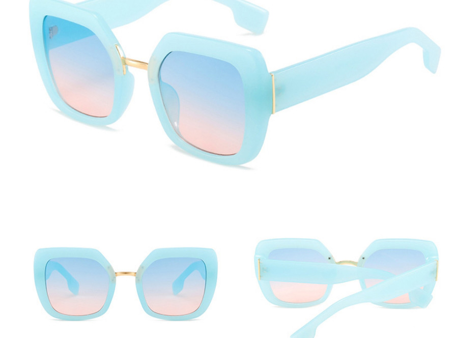 Fashion Beige Frame Tea Blue Film Geometric Square Sunglasses,Women Sunglasses