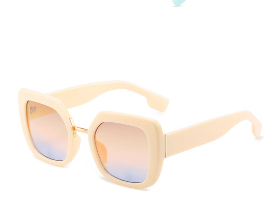 Fashion Beige Frame Tea Blue Film Geometric Square Sunglasses,Women Sunglasses