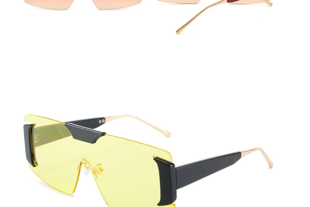 Fashion Black Frame Yellow Film One-piece Large Frame Sunglasses,Women Sunglasses