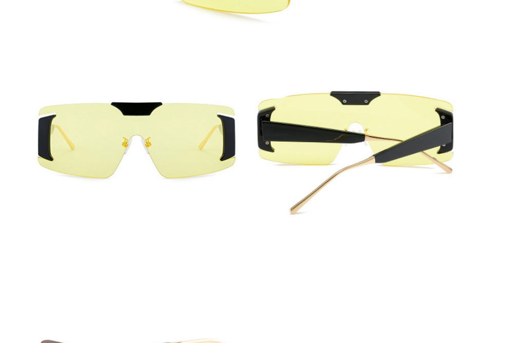 Fashion Black Frame Yellow Film One-piece Large Frame Sunglasses,Women Sunglasses