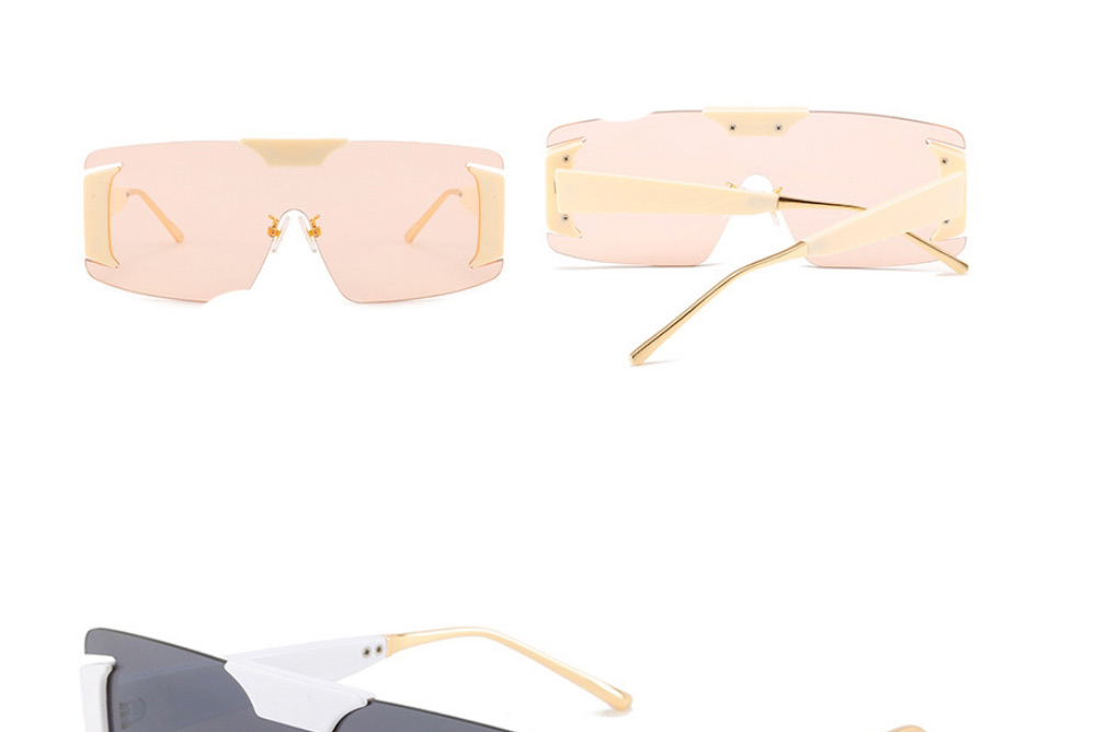 Fashion Off-white Frame Light Powder Tablets One-piece Large Frame Sunglasses,Women Sunglasses