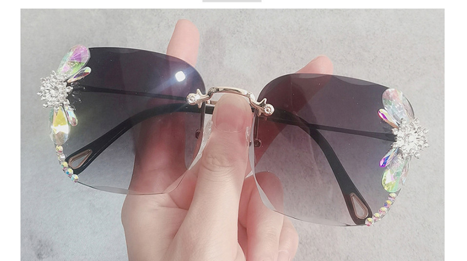 Fashion Gradient Powder Square Rimless Cut-edge Sunglasses,Women Sunglasses