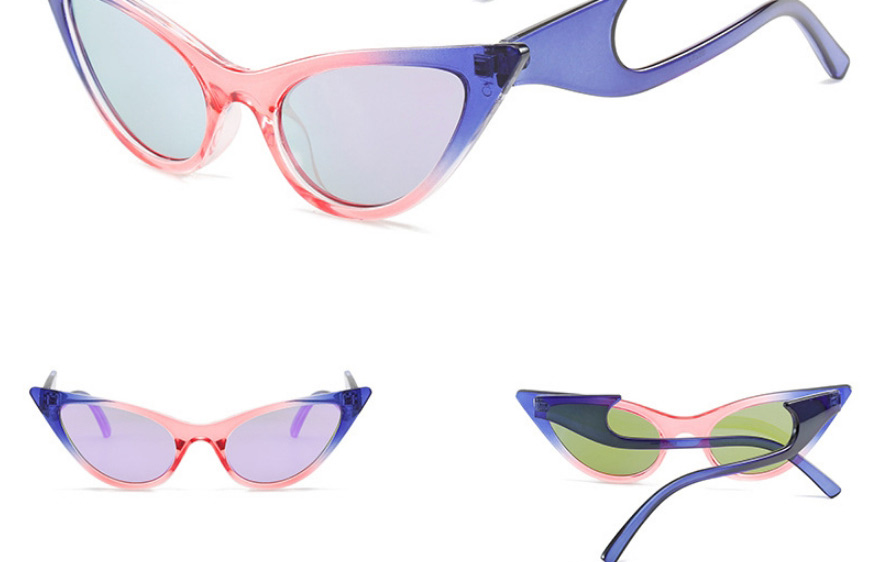 Fashion Gray Frame Blue Film Pc Color Contrast Cat Eye Sunglasses,Women Sunglasses