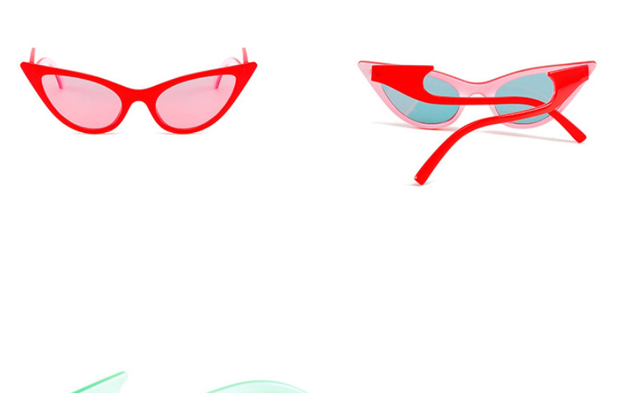 Fashion Green Frame Red Film Pc Color Contrast Cat Eye Sunglasses,Women Sunglasses