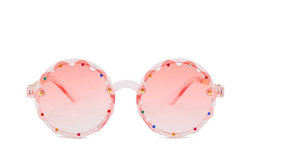 Fashion Pink Blue Frame Round Frame Diamond Lace Sunglasses,Women Sunglasses