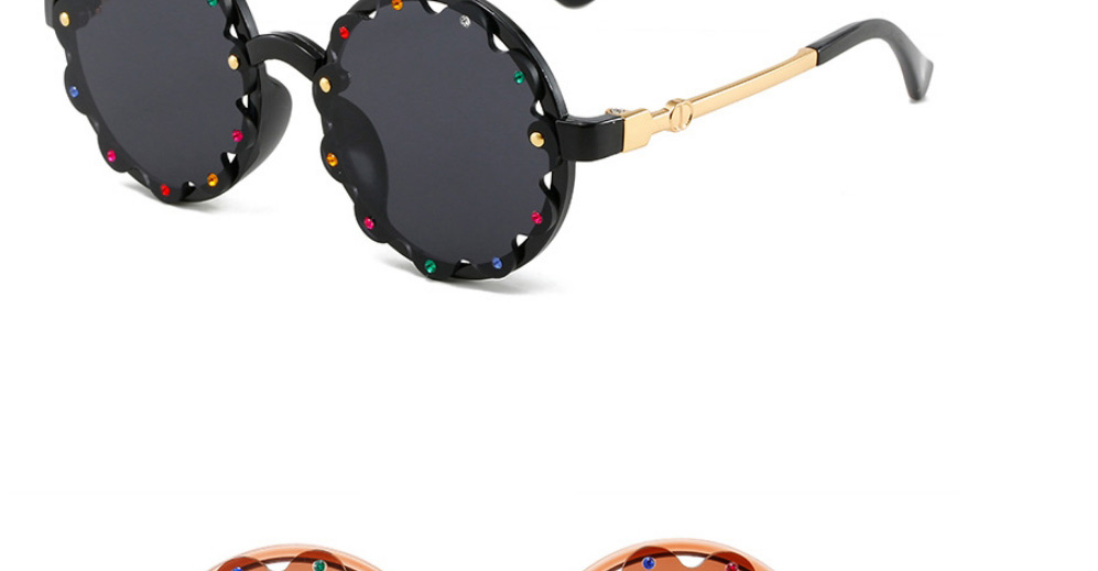 Fashion Black Frame Black Film Round Frame Diamond Lace Sunglasses,Women Sunglasses