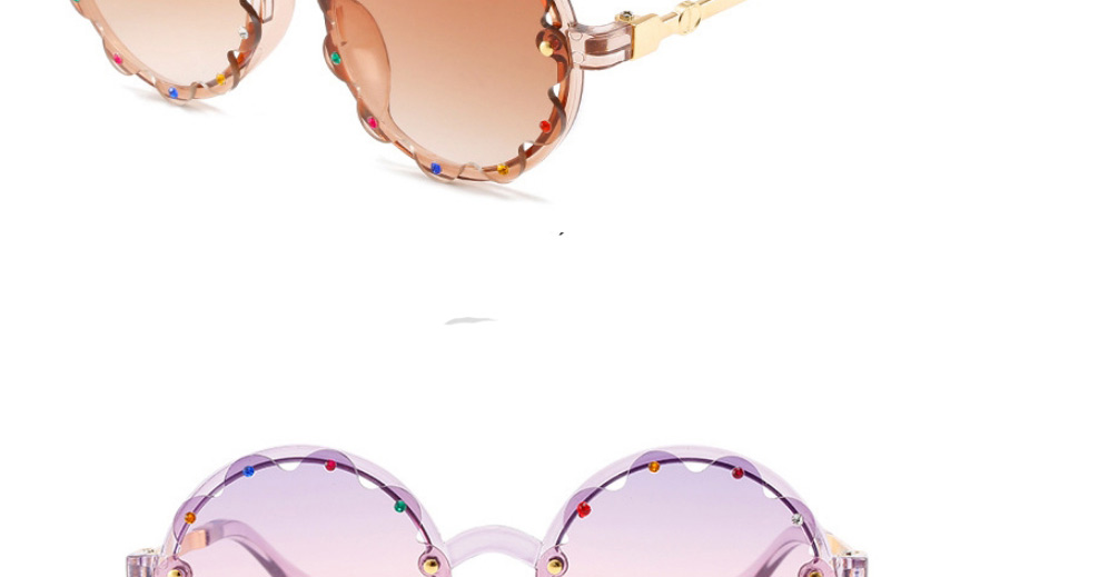 Fashion Gray-purple Frame Round Frame Diamond Lace Sunglasses,Women Sunglasses