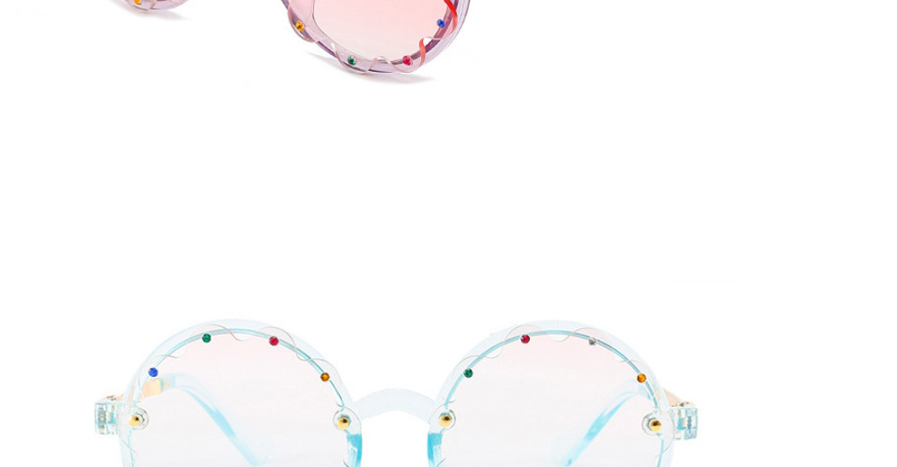 Fashion Pink Blue Frame Round Frame Diamond Lace Sunglasses,Women Sunglasses