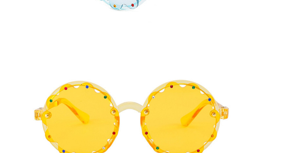 Fashion Yellow Box Round Frame Diamond Lace Sunglasses,Women Sunglasses