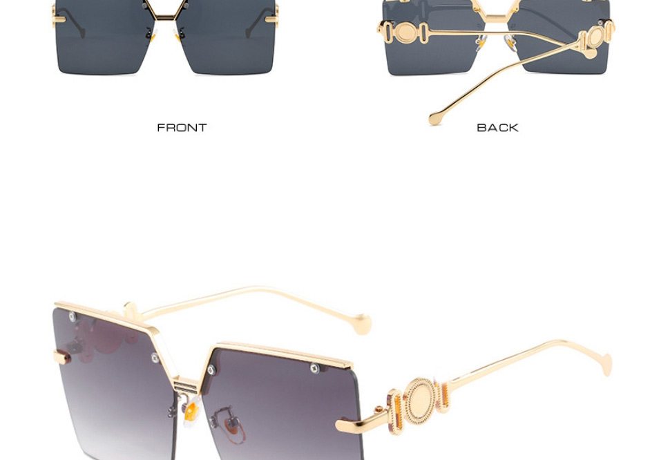 Fashion Gold Color Frame All Gray Piece Large Square Frame Sunglasses,Women Sunglasses