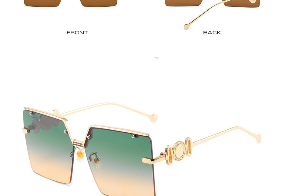 Fashion Gold Color Frame Green And Yellow Tablets Large Square Frame Sunglasses,Women Sunglasses