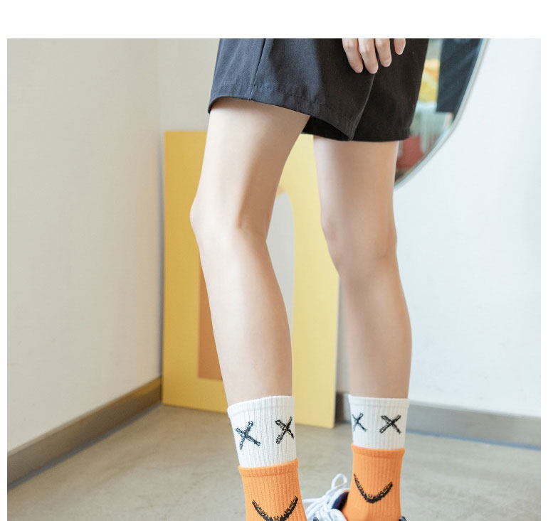 Fashion Smiley Orange Cotton Smiley Face Embroidery Stitching Socks,Fashion Socks