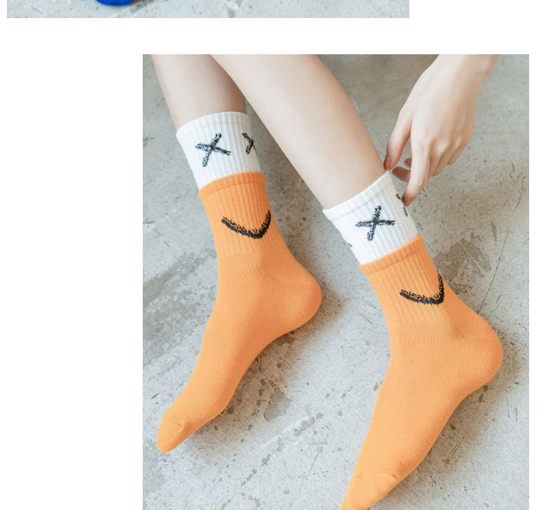 Fashion Smiley Orange Cotton Smiley Face Embroidery Stitching Socks,Fashion Socks