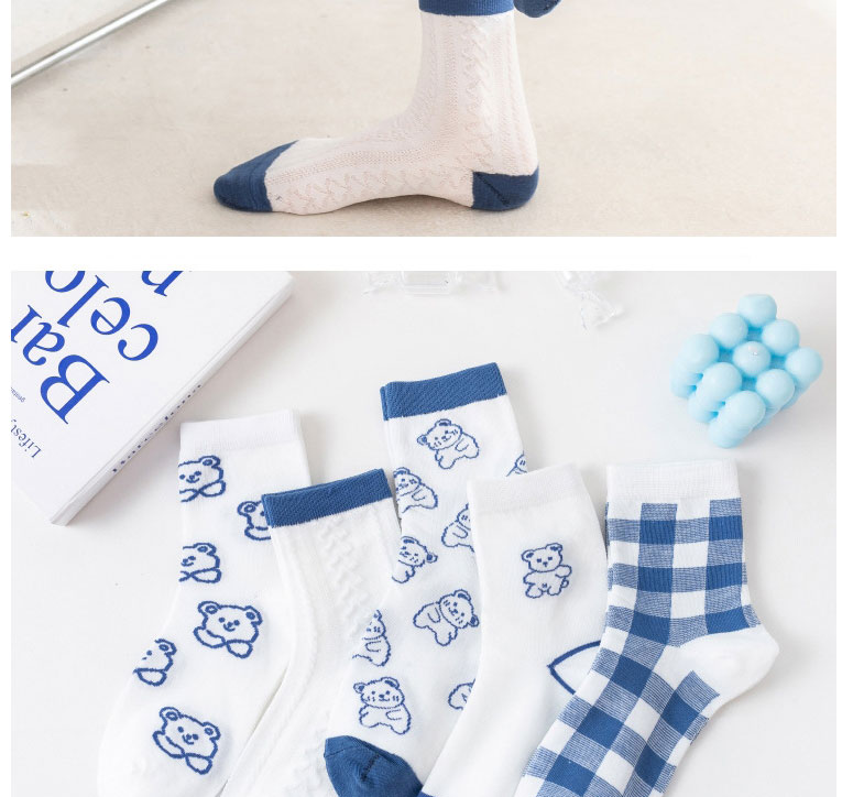 Fashion White 1 Little Bear Cotton Geometric Print Socks,Fashion Socks