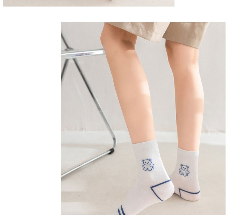 Fashion White 1 Little Bear Cotton Geometric Print Socks,Fashion Socks