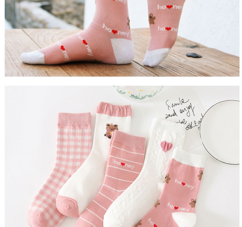 Fashion Pink Bear Cotton Geometric Print Socks,Fashion Socks