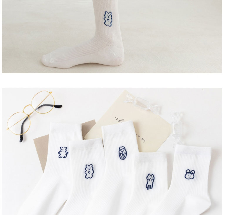 Fashion Cat Cotton Flower Bunny Cat And Bear Embroidered Tube Socks,Fashion Socks
