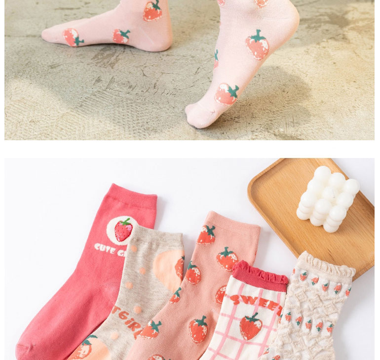 Fashion Khaki Bubble Mouth Strawberry Cotton Strawberry Print Socks,Fashion Socks