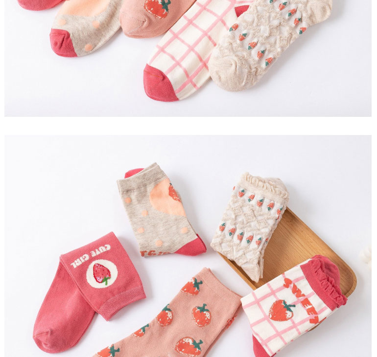 Fashion Khaki Bubble Mouth Strawberry Cotton Strawberry Print Socks,Fashion Socks
