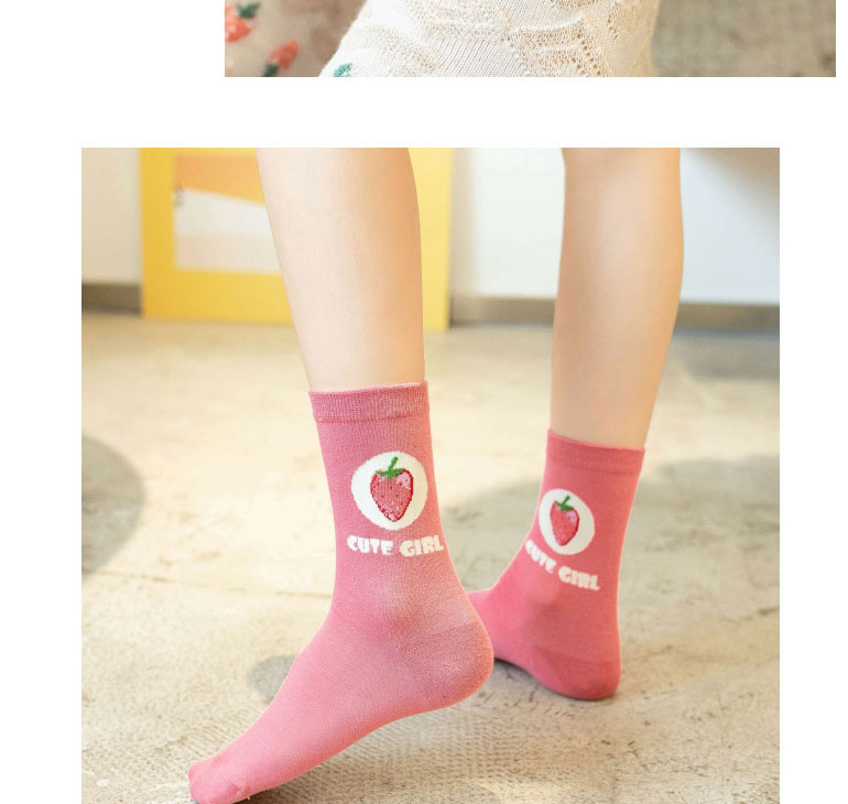 Fashion Khaki Strawberry Cotton Strawberry Print Socks,Fashion Socks