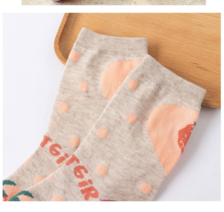 Fashion Orange Powder Cotton Strawberry Print Socks,Fashion Socks