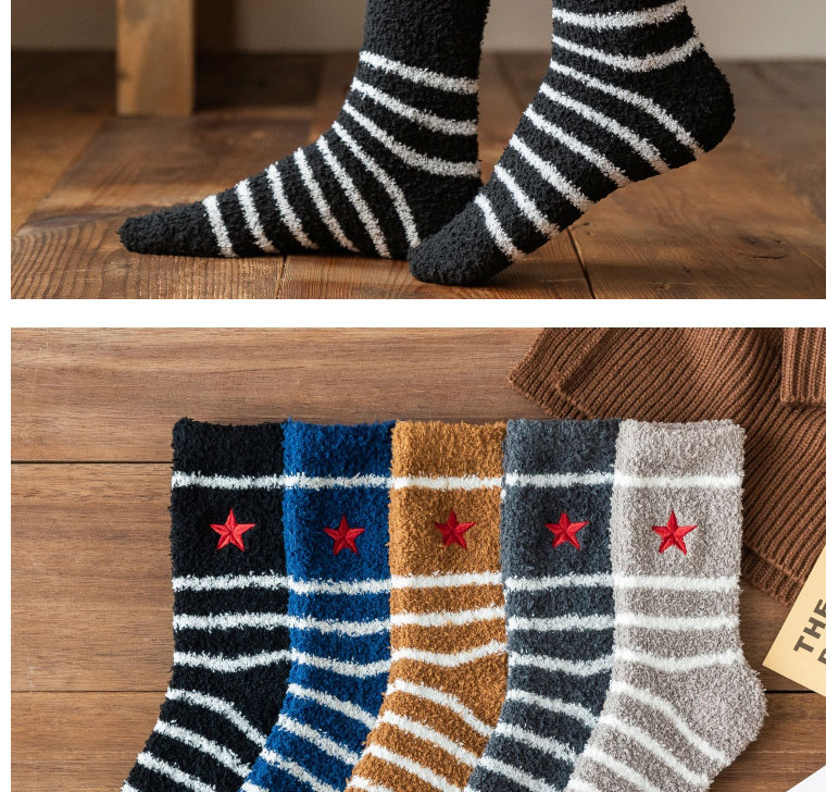 Fashion Navy Coral Fleece Embroidery Five-pointed Star Tube Socks,Fashion Socks
