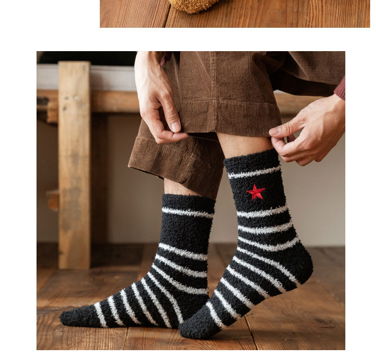 Fashion Black Coral Fleece Embroidery Five-pointed Star Tube Socks,Fashion Socks