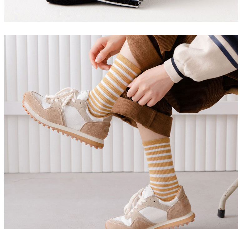 Fashion Yellow Cotton Striped Tube Socks,Fashion Socks