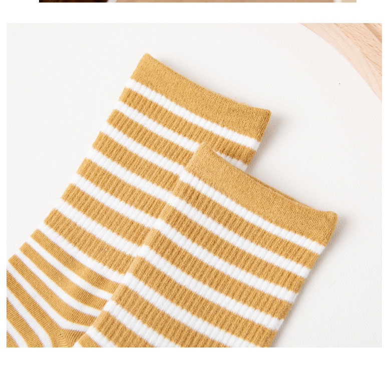 Fashion Yellow Cotton Striped Tube Socks,Fashion Socks