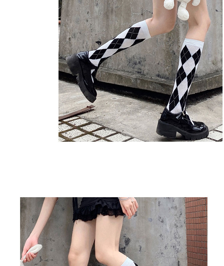 Fashion Black Cotton Rhombus Mid-tube Calf Socks,Fashion Socks