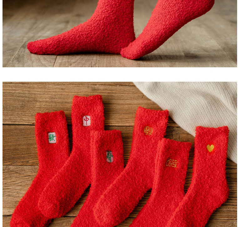 Fashion Little Bird Coral Fleece Geometric Embroidery Thick Tube Socks,Fashion Socks