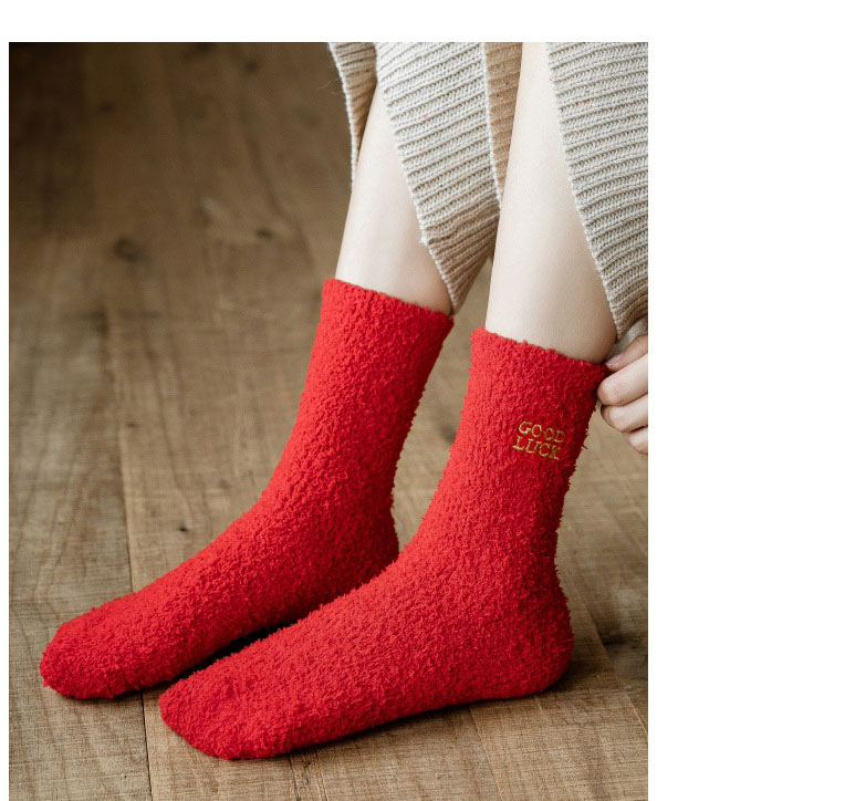 Fashion Middle Coral Fleece Geometric Embroidery Thick Tube Socks,Fashion Socks