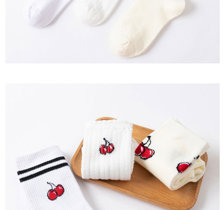 Fashion Milky White 3 Cherries Cotton Geometric Print Socks,Fashion Socks