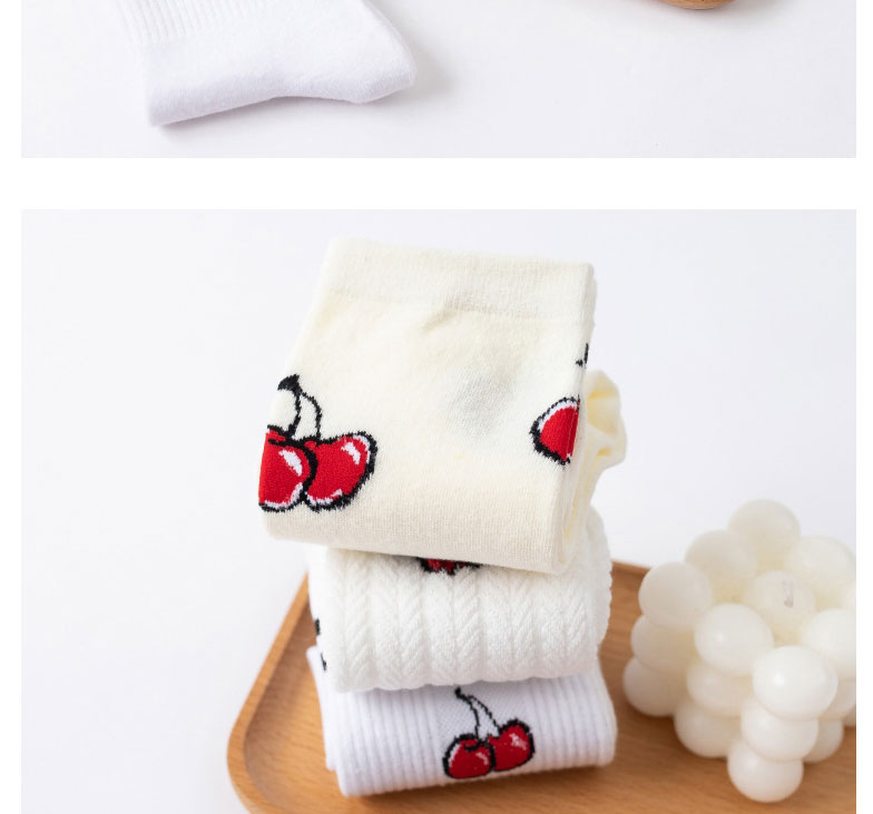 Fashion Pure White Cherries Cotton Geometric Print Socks,Fashion Socks