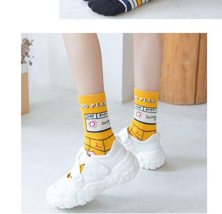 Fashion Yellow Cotton Geometric Print Socks,Fashion Socks