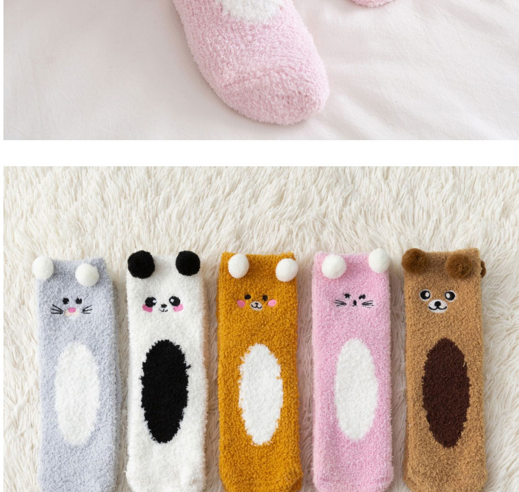Fashion Grey Cartoon Animal Embroidery Coral Velvet Floor Socks,Fashion Socks