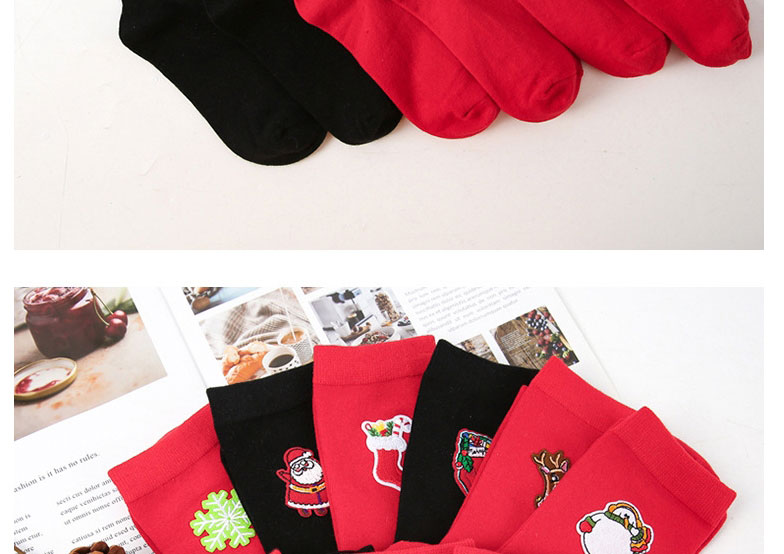 Fashion Red Deer Running Cotton Christmas Embroidered Wooden Ear Socks,Fashion Socks