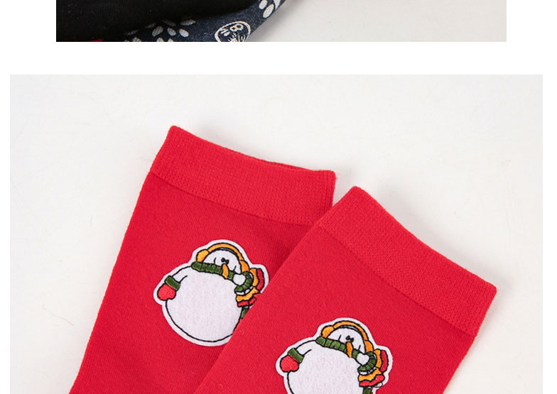 Fashion Snowman With Red Scarf Cotton Christmas Embroidered Wood Ear Socks,Fashion Socks