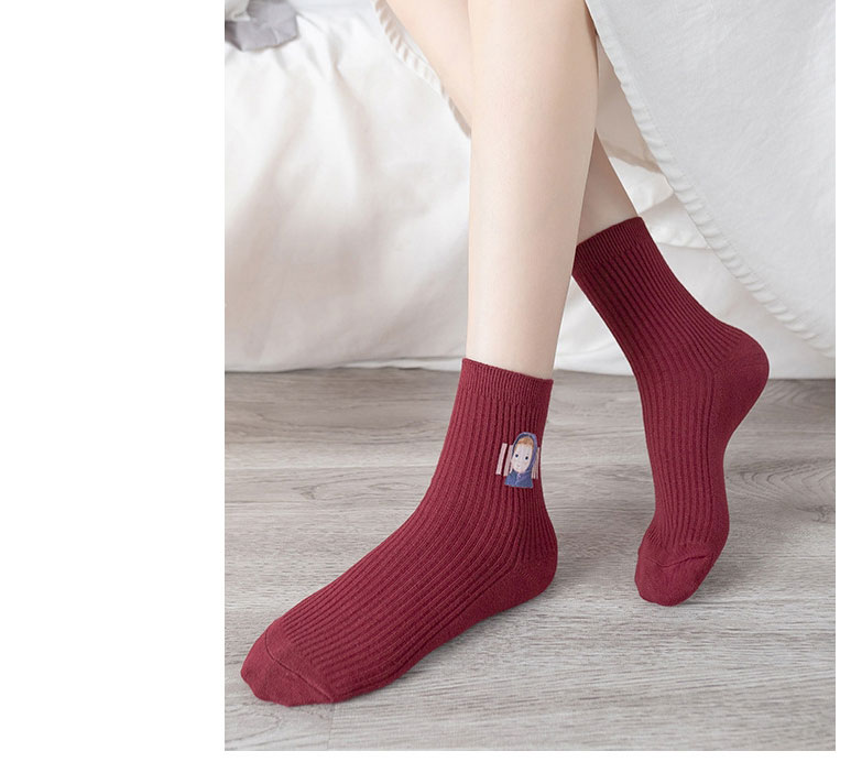 Fashion Khaki Solid Color Geometric Embroidered Tube Socks,Fashion Socks