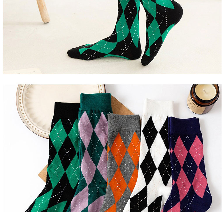 Fashion Navy Cotton Rhombus Print Socks,Fashion Socks