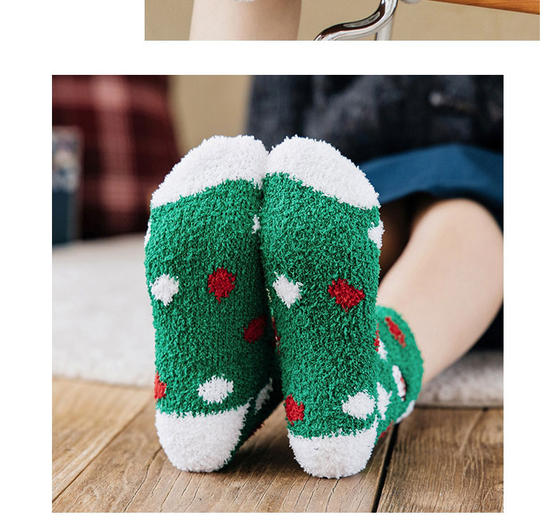 Fashion Green Old Man Christmas Velvet Embroidered Floor Socks,Fashion Socks