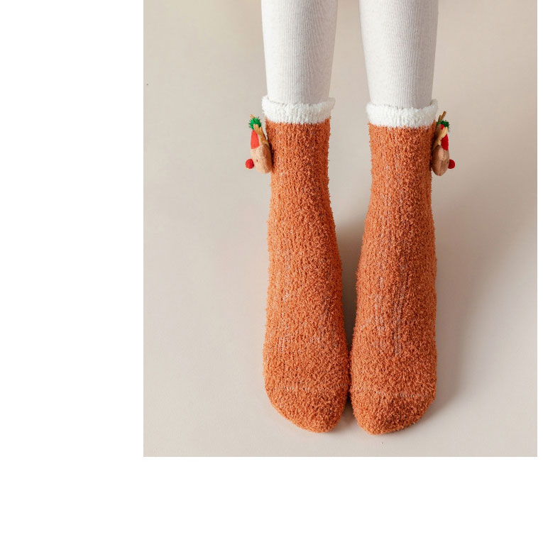 Fashion Gift Box Orange Christmas Coral Fleece Cartoon Floor Socks,Fashion Socks