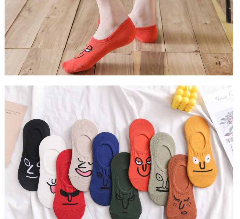 Fashion Khaki Cartoon Emoji Embroidered Shallow Mouth Socks,Fashion Socks