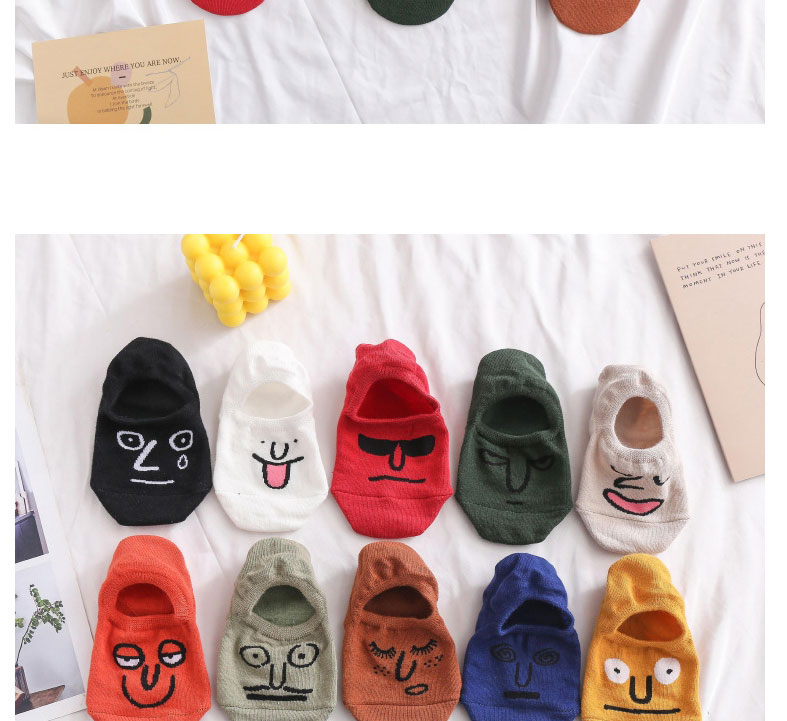 Fashion Khaki Cartoon Emoji Embroidered Shallow Mouth Socks,Fashion Socks