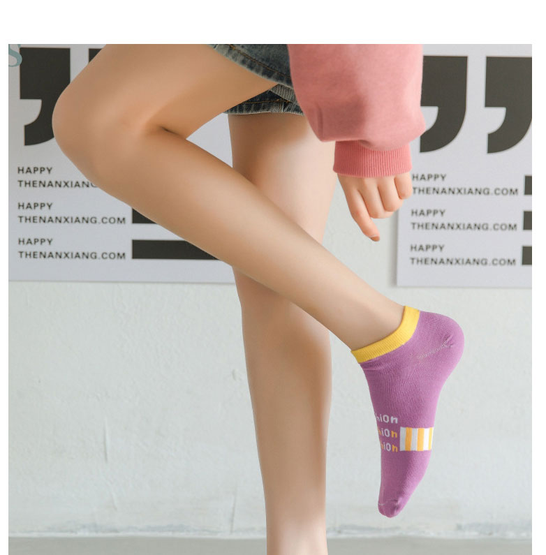 Fashion Purple Cotton Color-block Letter Pump Socks,Fashion Socks
