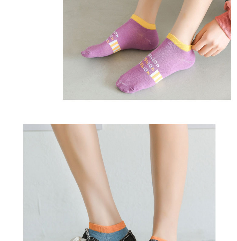 Fashion Purple Cotton Color-block Letter Pump Socks,Fashion Socks
