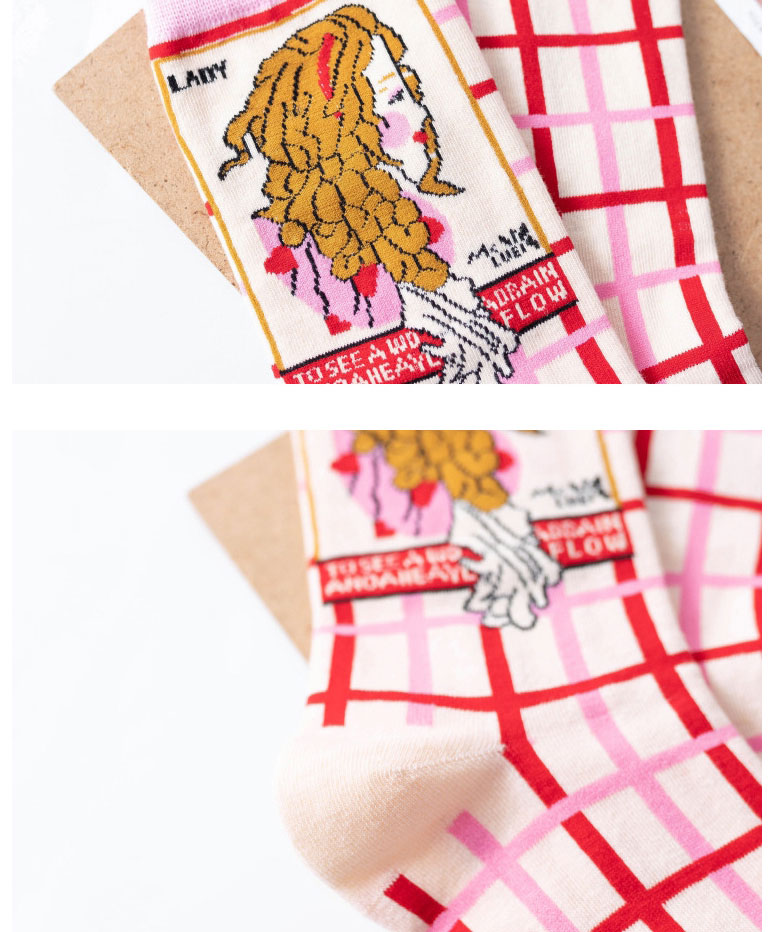 Fashion Socks Pink Cotton Illustration Cartoon Print Tube Socks,Fashion Socks