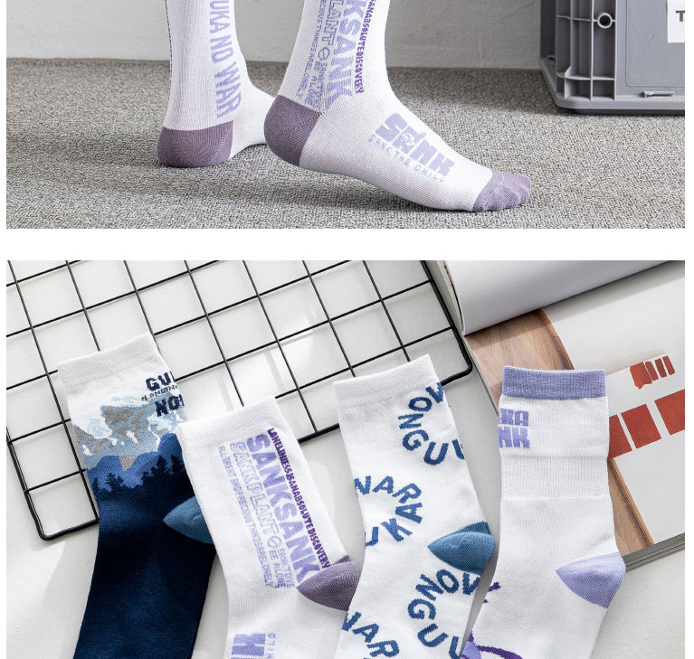Fashion Purple English Geometric Print Cotton Socks,Fashion Socks