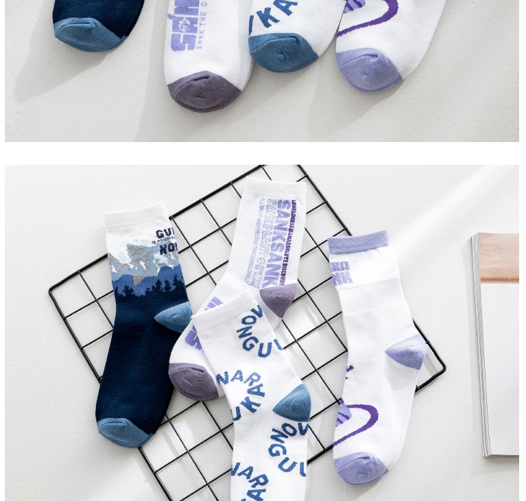 Fashion Purple English Geometric Print Cotton Socks,Fashion Socks